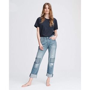 Rag & Bone Rosa Mid Rise Boyfriend Button Fly Jeans 26 Raw Frayed Hem Women's